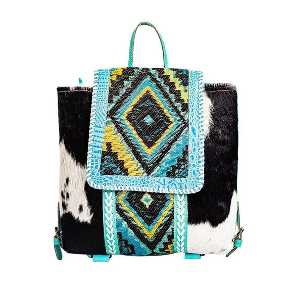 Myra Bag Handmade Tonga Backpack Upcycled Canvas & Cowhide Leather - Picture 1 of 13
